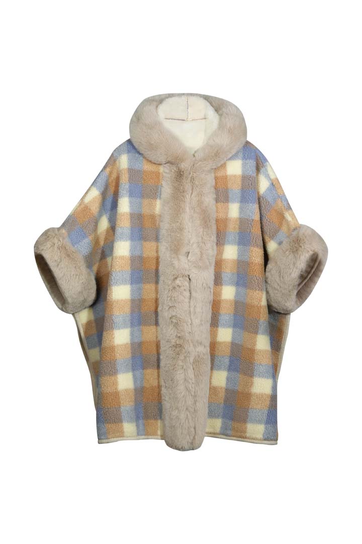 Lucchi Italy Women’s Hooded Cape - Blue/Camel