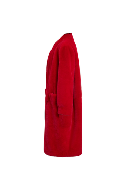 Lucchi Italy Women's Fur Long Coat - Red