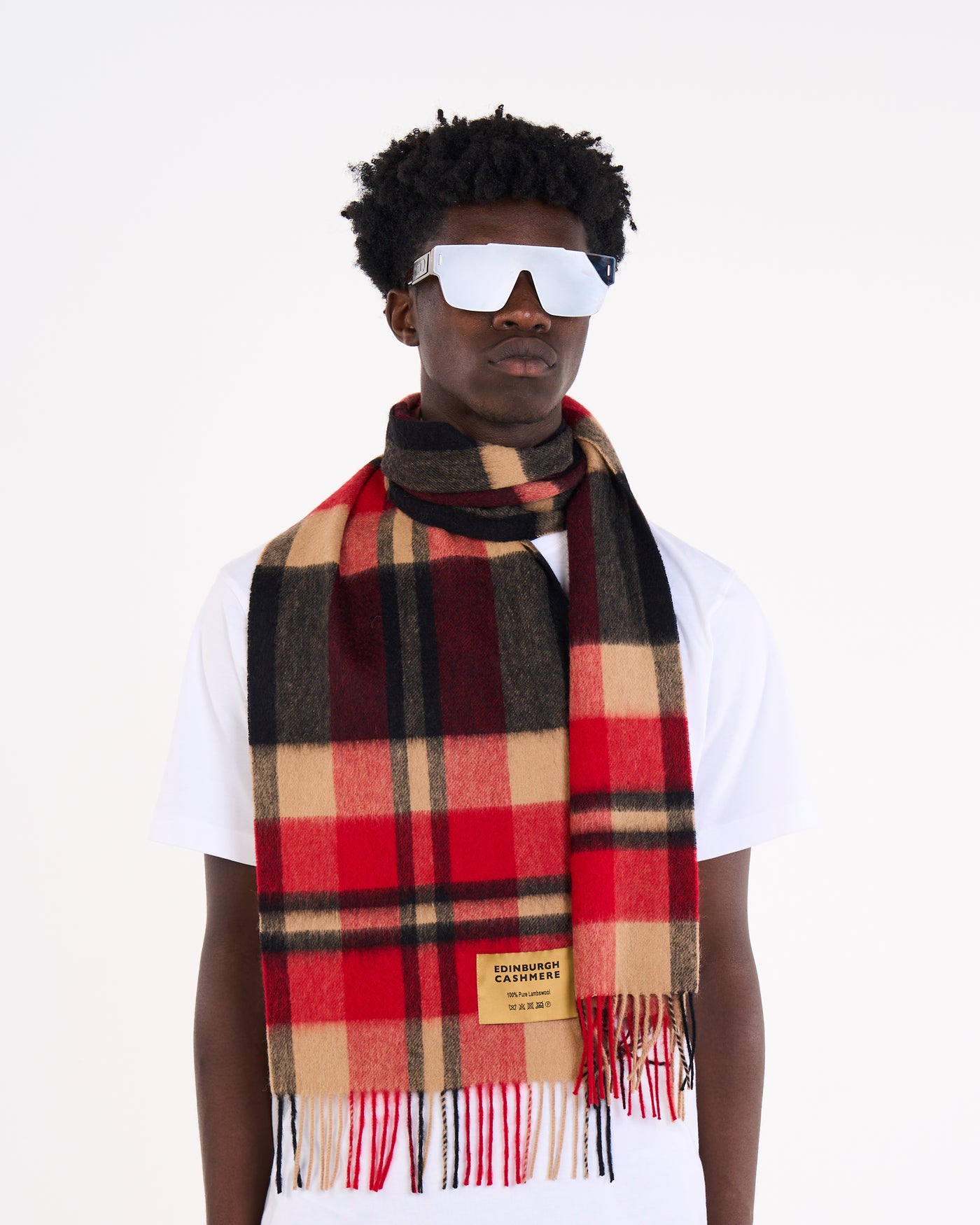 100% Pure Lambswool Scarf DC Scott Red/Black
