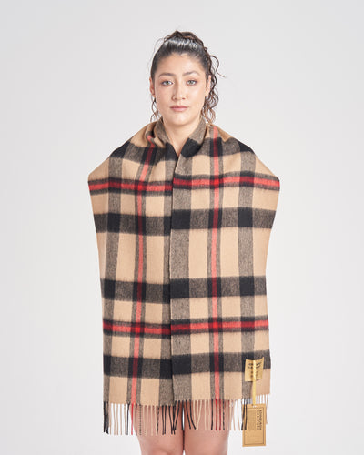 100% Pure Lambswool Scarf DC Camel/Black