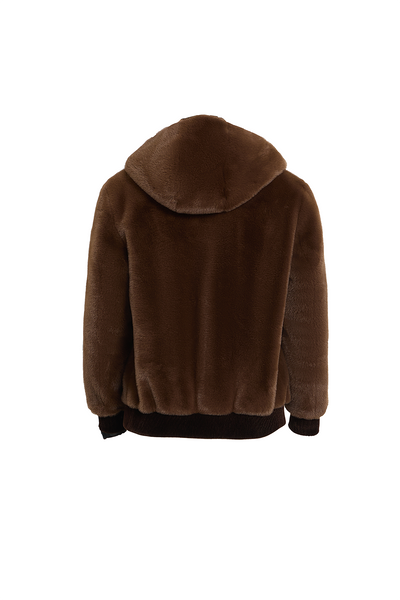 Lucchi Italy Men's Hooded Fur Jacket - Brown