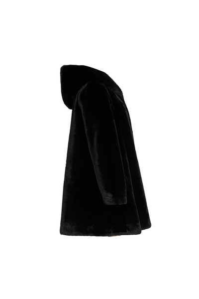 Lucchi Italy Women's Hooded Fur Short Coat - Black