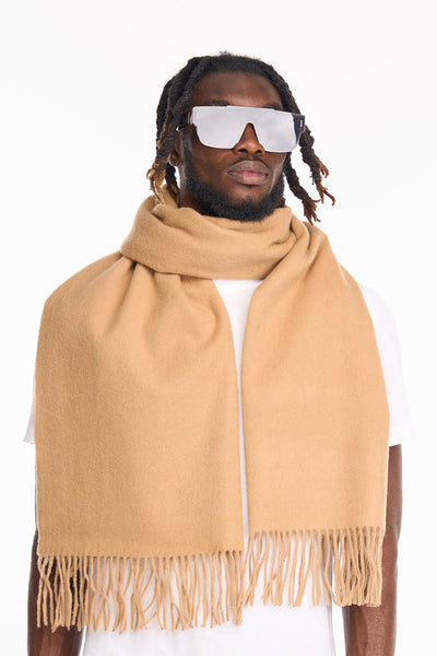 Lucchi Italy Plain Scarf Camel Oversized Wrap 100% Pure Lambswool