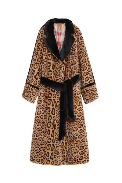 Lucchi Italy Women's Fur Long Coat - Leopard Print