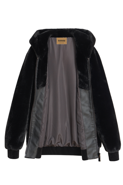 Lucchi Italy Men's Hooded Fur Jacket - Black