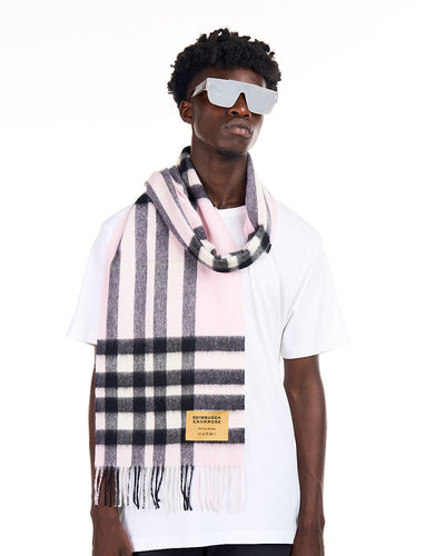 100% Pure Lambswool Scarf DC Check Light Pink