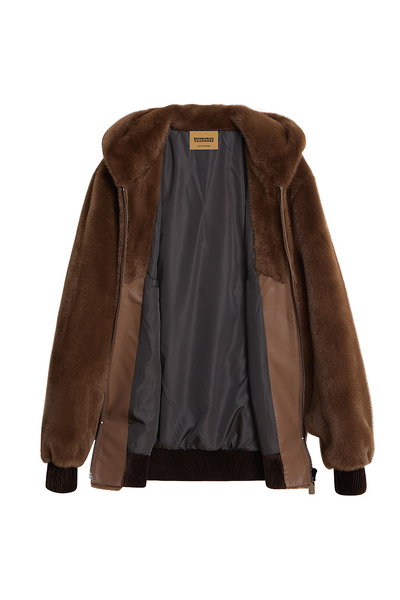 Lucchi Italy Men's Hooded Fur Jacket - Brown