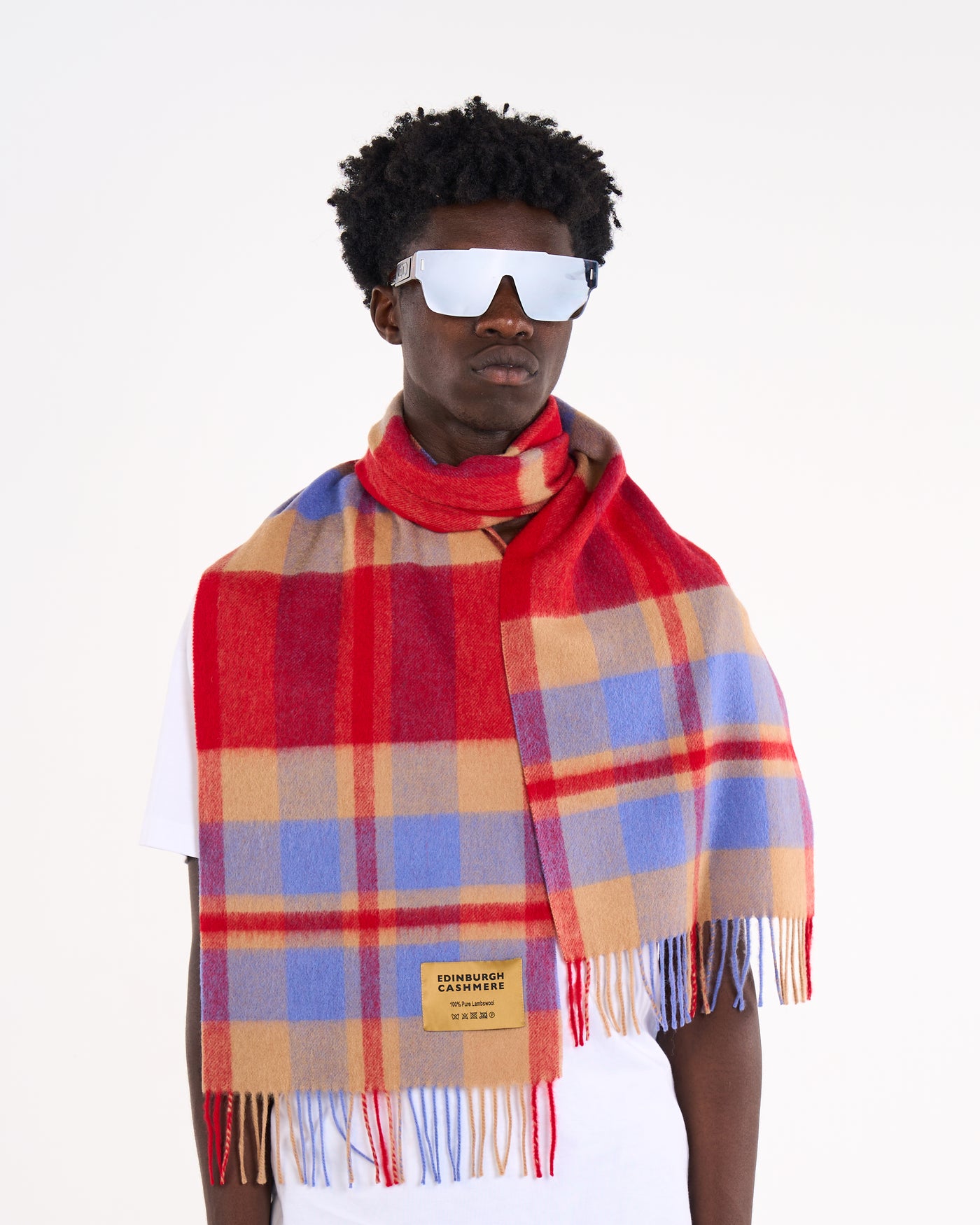 100% Pure Lambswool Scarf DC Scott Camel/Red