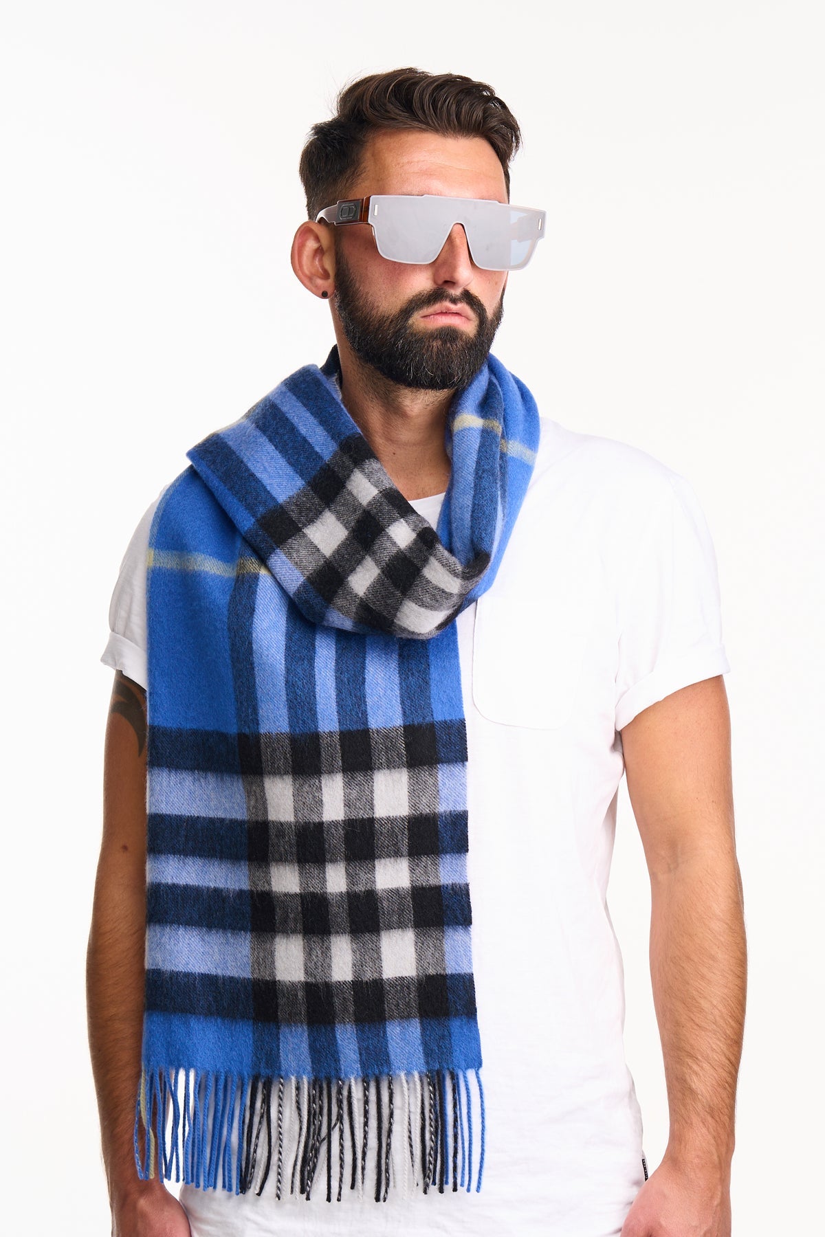 Lucchi Italy Scarf DC Check Oversized Wrap 100% Pure Lambswool