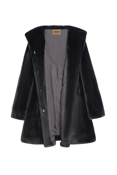 Lucchi Italy Women's Hooded Fur Short Coat - Black
