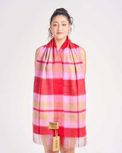 100% Pure Lambswool Scarf Red/Camel
