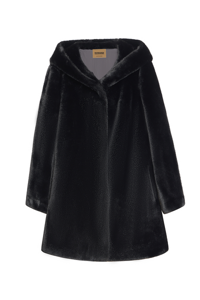 Lucchi Italy Women's Hooded Fur Short Coat - Black