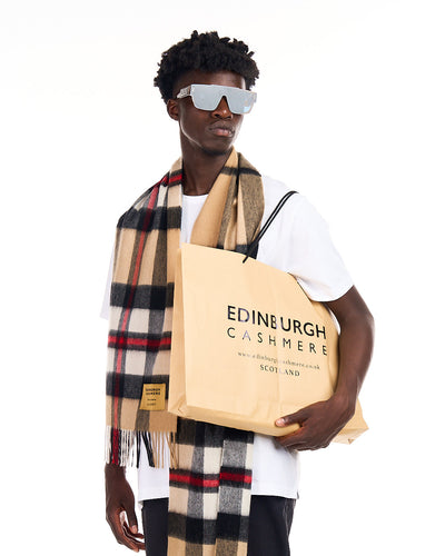 100% Pure Lambswool Scarf DC Camel/Black