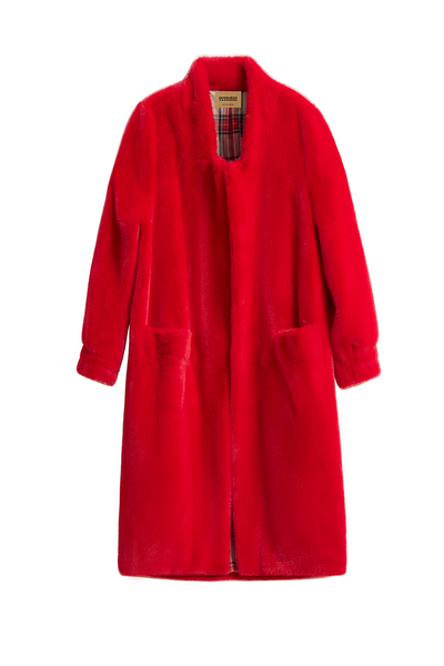 Lucchi Italy Women's Fur Long Coat - Red