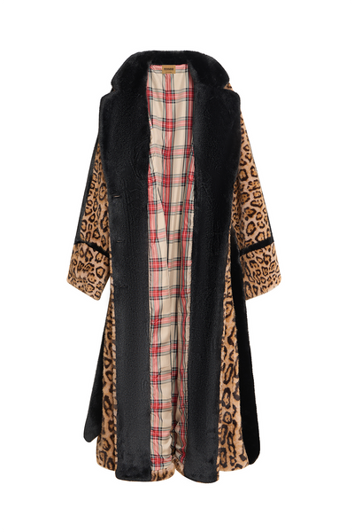 Lucchi Italy Women's Fur Long Coat - Leopard Print