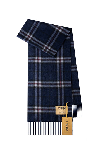 100% Pure Cashmere Scarf Thomson Navy Tartan
