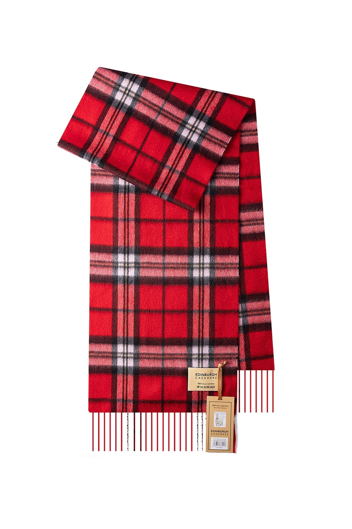 100% Pure Cashmere Scarf Scottish Thomson Red Check Design - Small Size