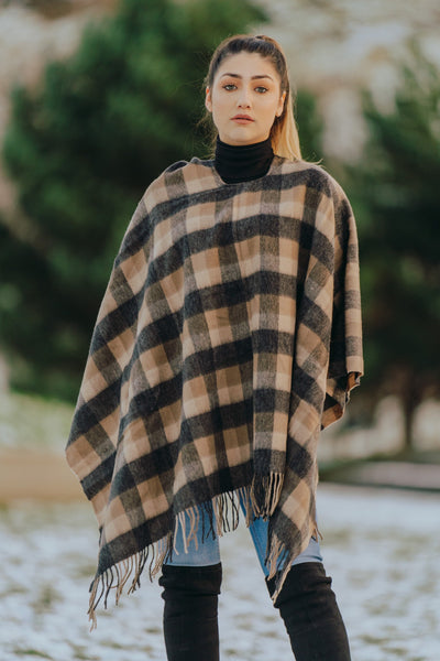Lucchi Italy Brown Check Cape 100% Pure Lambswool