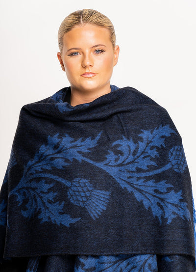 Lucchi Italy Single Thistle Navy Cape 100% Pure Lambswool