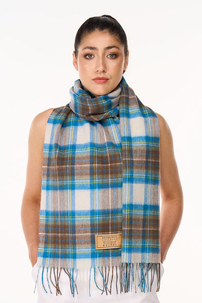 Lucchi Italy Scarf Stewart Muted Blue Tartan 100% Pure Lambswool