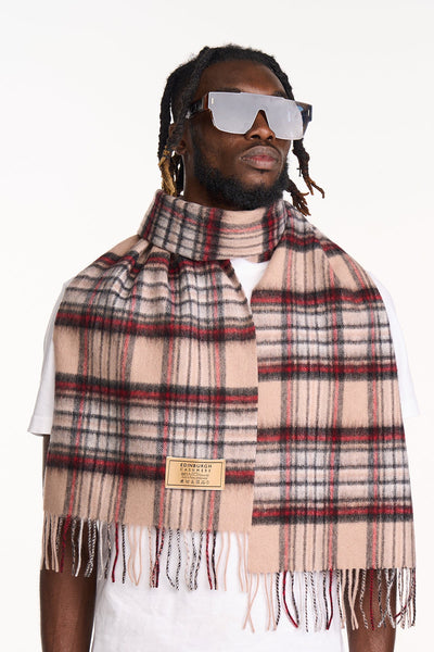 Lucchi Italy Scarf Stewart Camel Tartan 100% Pure Lambswool