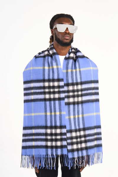 Lucchi Italy Scarf DC Classic Blue Oversized Wrap 100% Pure Lambswool