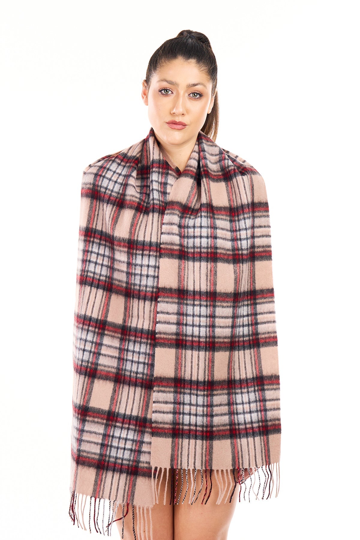 Lucchi Italy Scarf Stewart Camel Tartan 100% Pure Lambswool