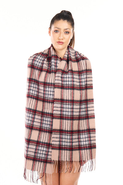 Lucchi Italy Scarf Stewart Camel Tartan 100% Pure Lambswool