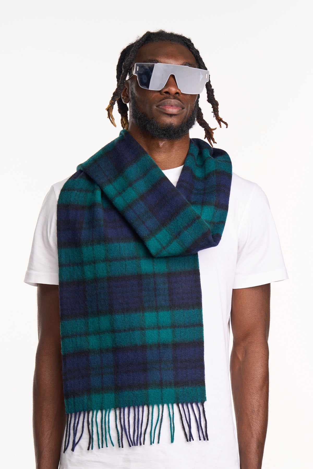 Lucchi Italy 100% Pure Cashmere Scarf Design Black Watch Tartan - Big Size