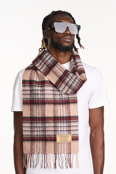 Lucchi Italy Scarf Stewart Camel Tartan 100% Pure Lambswool