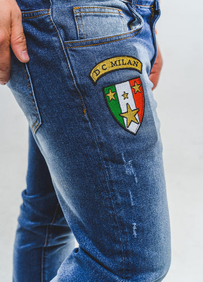Lucchi Italy Medium Blue Slim-Fit Jeans With 2 Logos
