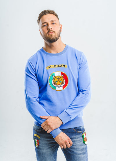 Lucchi Italy Embroidery Blue Cotton Sweatshirt With Big Logo