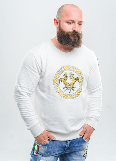 Lucchi Italy Embroidery White Cotton Sweatshirt With Big Logo