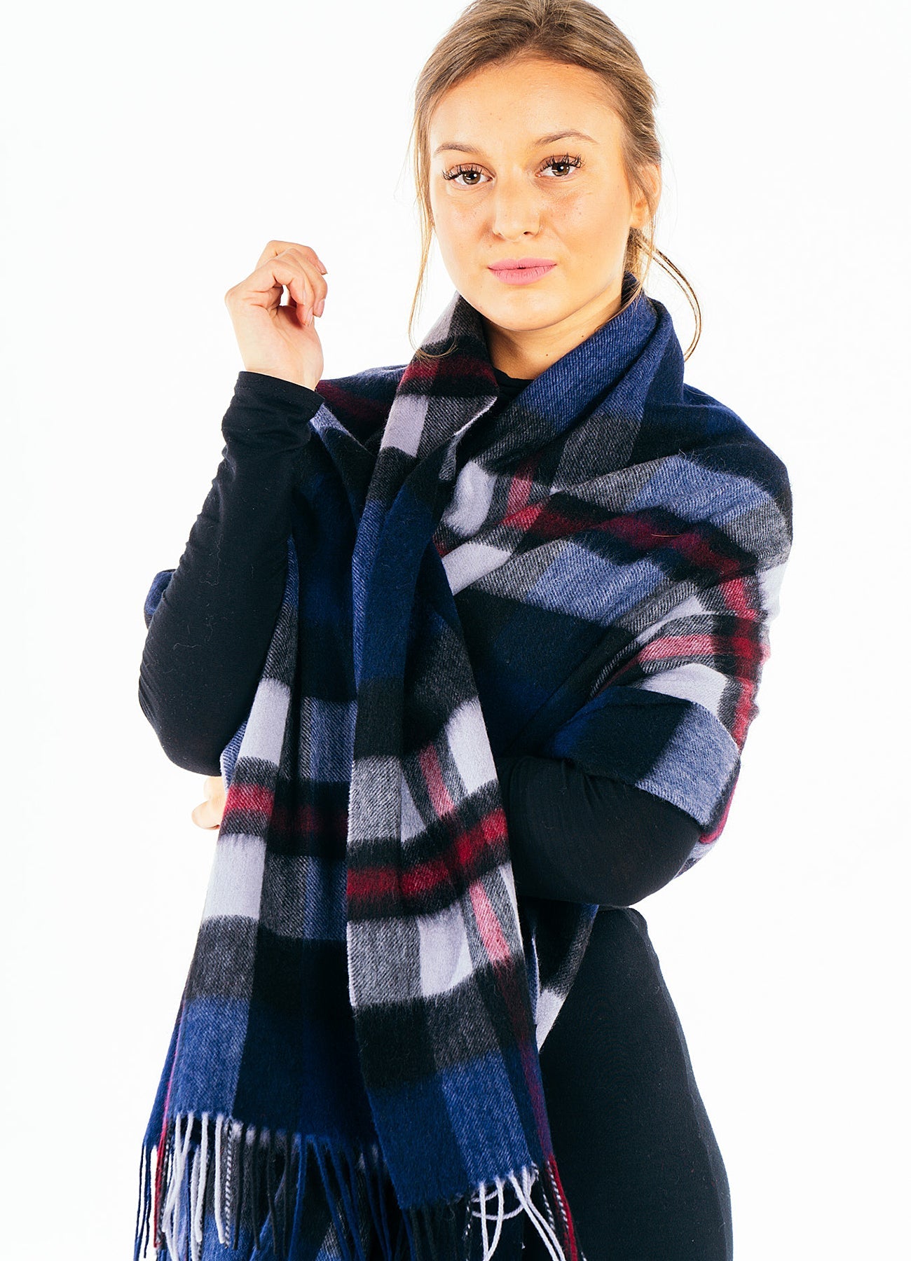 Lucchi Italy 100% Pure Cashmere Scarf Scottish Design Navy - Big Size