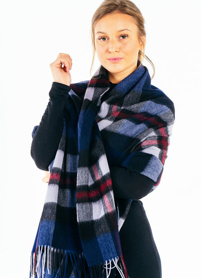 Lucchi Italy 100% Pure Cashmere Scarf Scottish Design Navy - Big Size