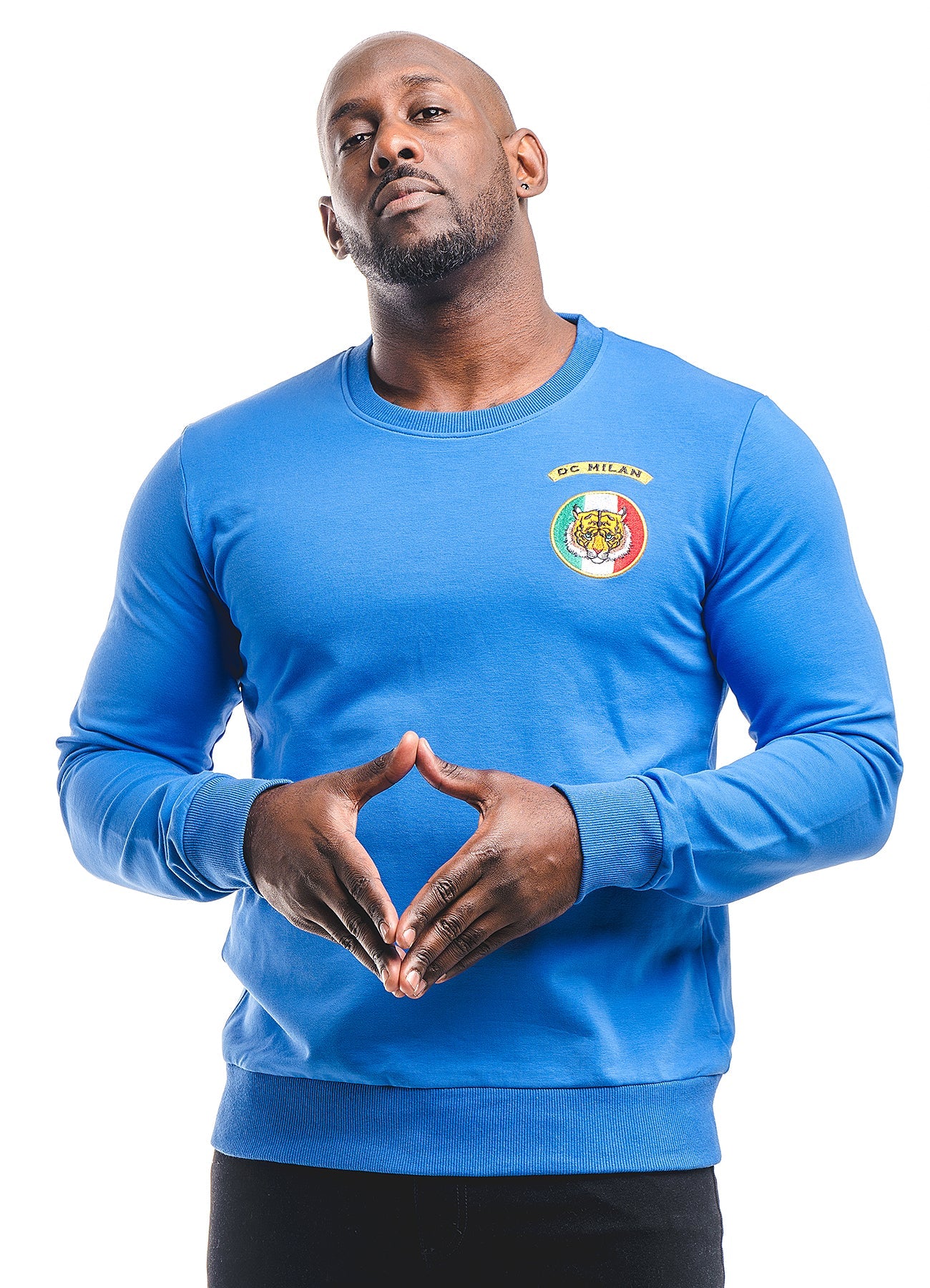 Lucchi Italy Embroidery Blue Cotton Sweatshirt With Small Logo