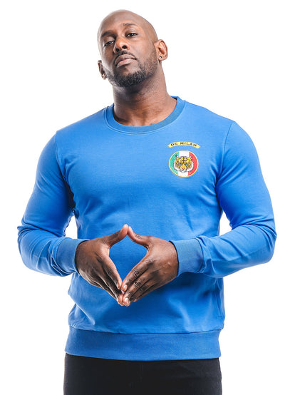 Lucchi Italy Embroidery Blue Cotton Sweatshirt With Small Logo