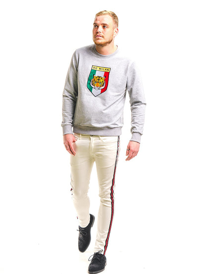Lucchi Italy Embroidery Light Grey Cotton Sweatshirt With Big Logo
