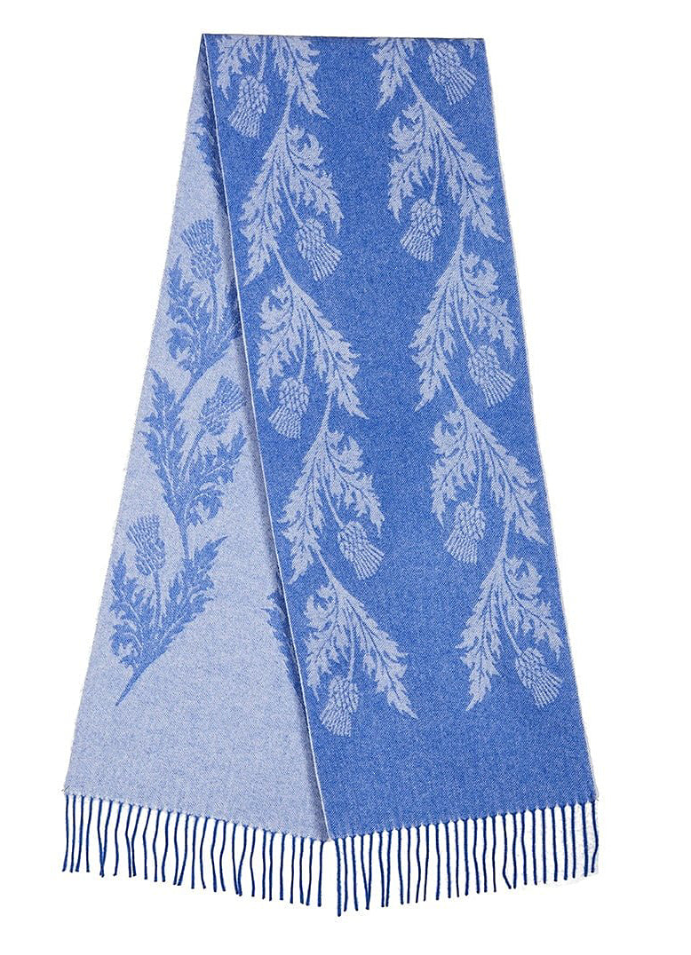 Lucchi Italy Double Thistle Blue Scarf 100% Pure Lambswool