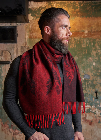 Lucchi Italy Double Thistle Red Stole 100% Pure Lambswool