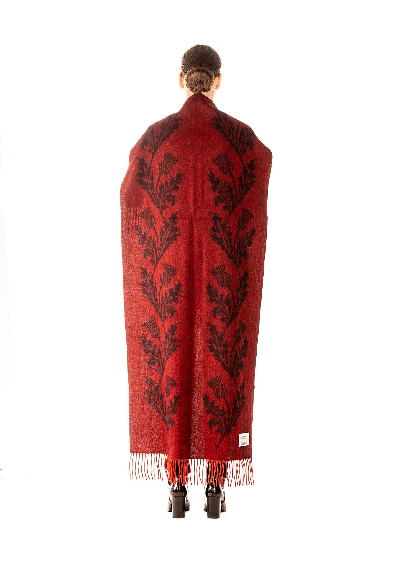 Lucchi Italy Double Thistle Red Stole 100% Pure Lambswool