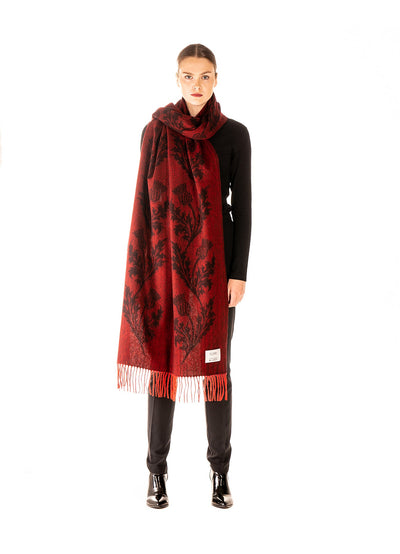 Lucchi Italy Double Thistle Red Stole 100% Pure Lambswool