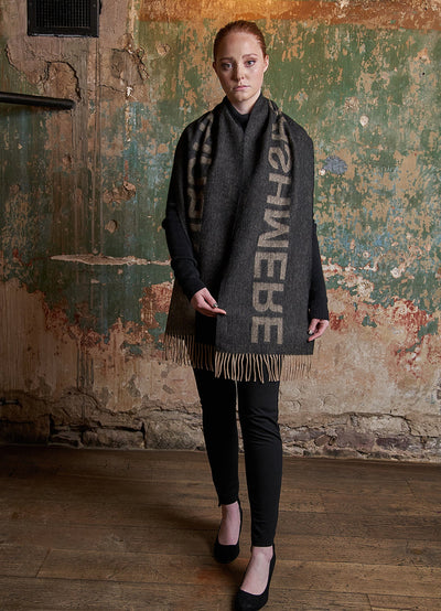 Lucchi Italy Edinburgh Charcoal Scarf 100% Pure Lambswool