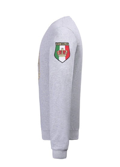 Lucchi Italy Embroidery Light Grey Cotton Sweatshirt With Big Logo
