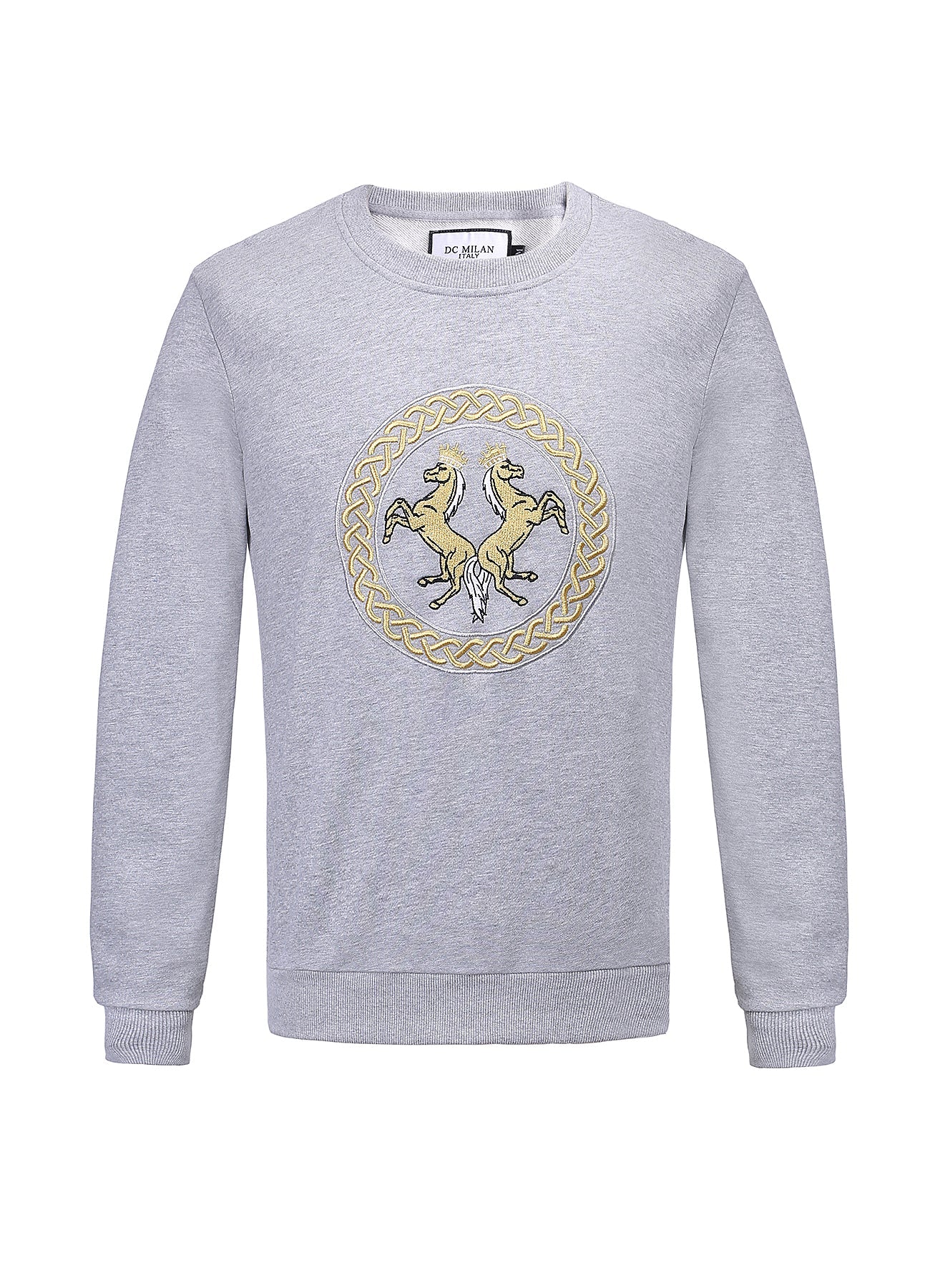 Lucchi Italy Embroidery Light Grey Cotton Sweatshirt With Big Logo