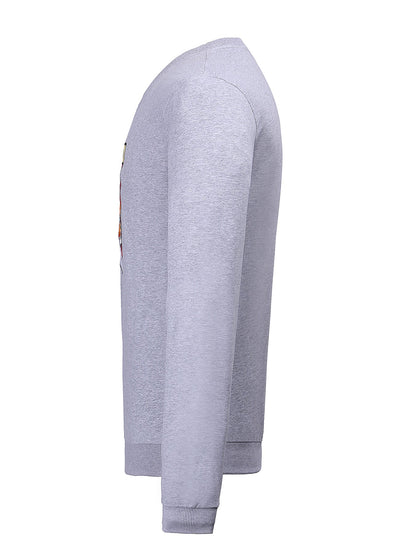 Lucchi Italy Embroidery Light Grey Cotton Sweatshirt With Big Logo