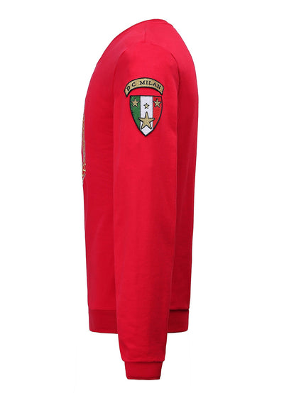 Lucchi Italy Embroidery Red Cotton Sweatshirt With Big Logo