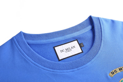 Lucchi Italy Embroidery Blue Cotton Sweatshirt With Small Logo