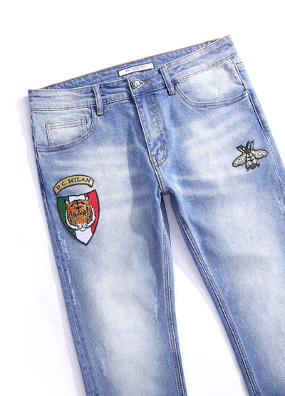 Lucchi Italy Light Blue Slim-Fit Jeans With 2 Logos