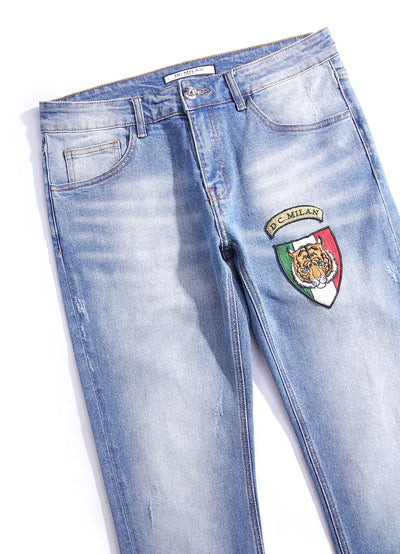 Lucchi Italy Light Blue Slim-Fit Jeans With 1 Logo